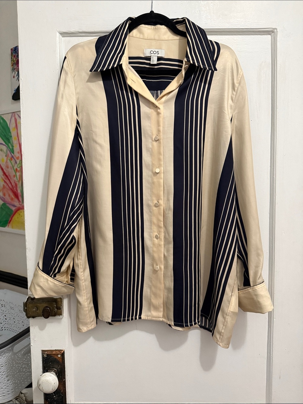 COS Black and Cream Striped Long-Sleeve Button Shirt